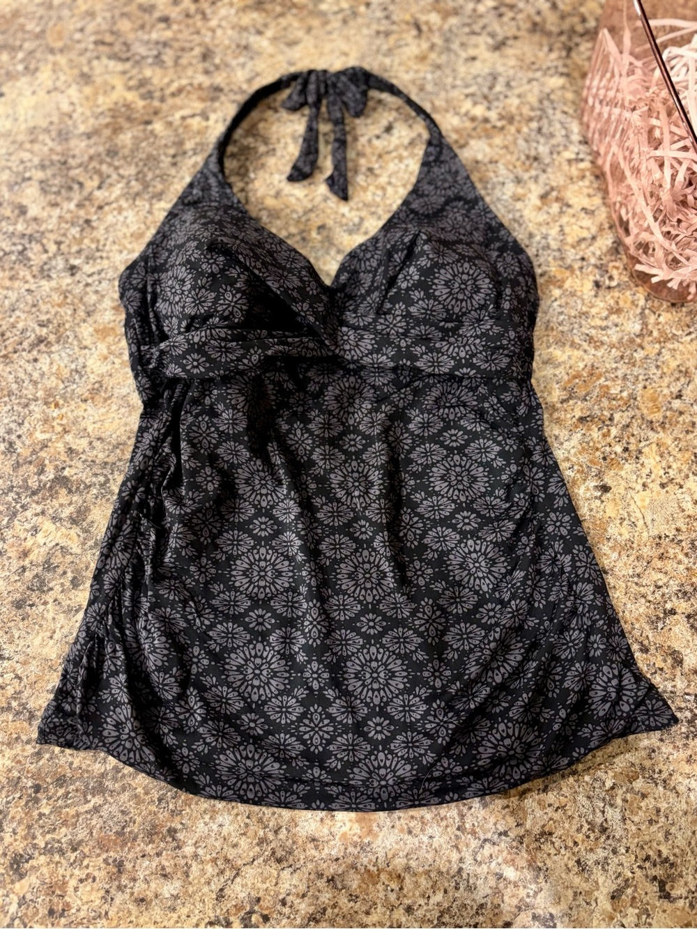 Merona Black Gray Medallion Halter Tankini Swim Top Size M
